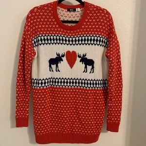 Holiday Moose and Heart Knit Sweater size medium